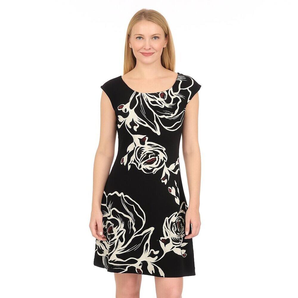 2/$30 White House Black Market Floral Rose Fitted Shift Dress Cap Sleeve #A0033